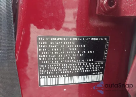 2018 Volkswagen Tiguan 2.0T S from USA, damaged, VIN 3VV0B7AX5JM125767